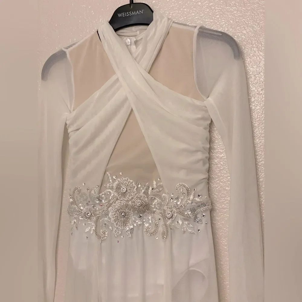 WEISSMAN Dance elite lyrical custom solo illusion dress white Star D10402 MC chi